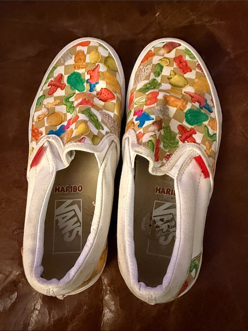 Vans White Slip-On Sneakers with Multi-Color Gummy Print